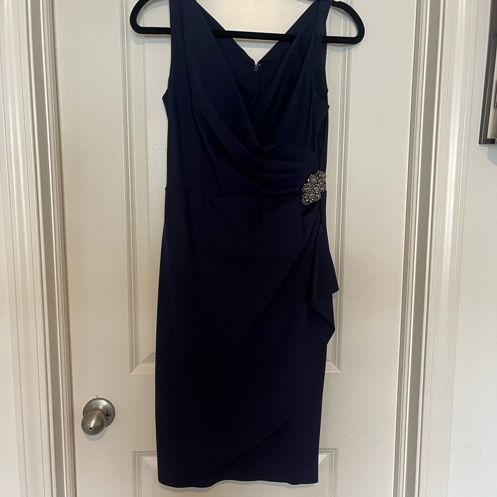 Alex Evenings Blue Ruched Sheath Midi Dress
